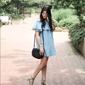 Zara off the shoulder chambray Dress